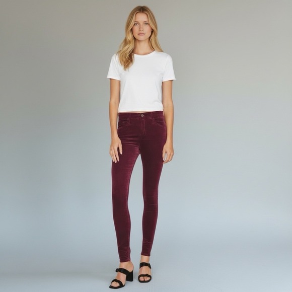 AG Adriano Goldschmied Women's 27R Farrah Skinny High Rise Velvet Pants Wine NWT